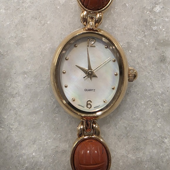 Egyptian Revival Scarab Watch Multi-Stone Mother Of Pearl Small 6in Petite Wrist main image 4